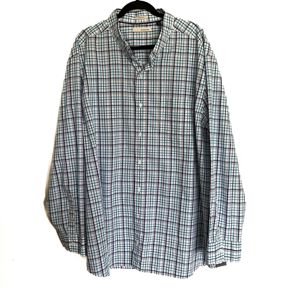 Hawker Rye Blue, Teal & White Plaid Oxford Shirt Mens 3XL Button down Big & Tall